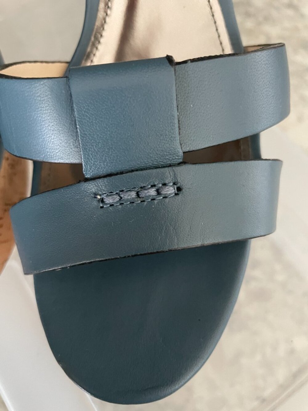 COACH CHARLA PLATFORM STRAPPY SANDAL BLUE VACHETTA LEATHER SIZE 7 PREOWN NO BOX - Picture 5 of 9